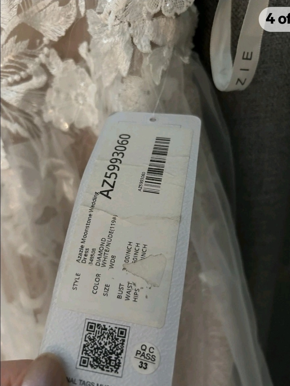 Azazie Moonstone Off-Shoulder Lace A-Line Gown in Ivory and Nude Size 8 Nwt - Picture 9 of 9